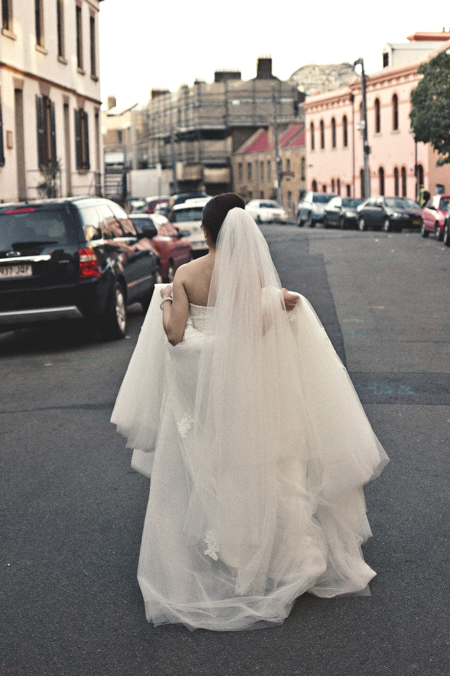 bride walking engagement