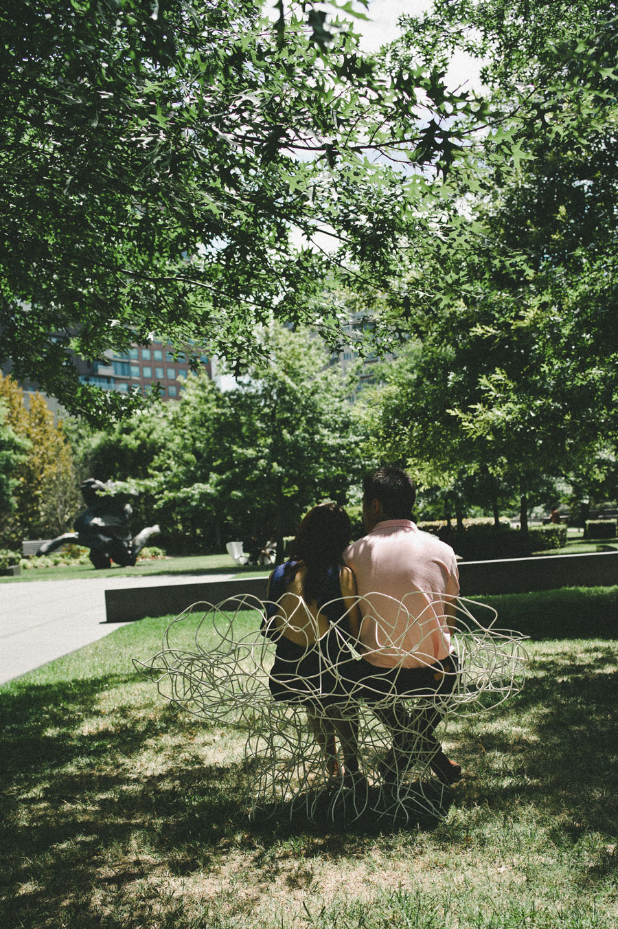 Engaged couple in the park within the NGV