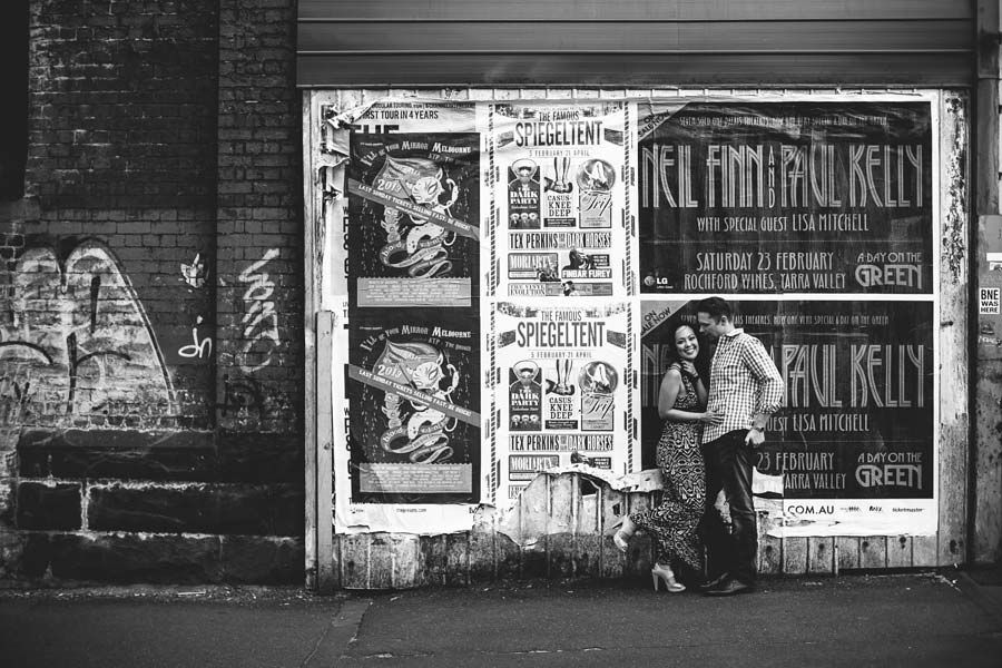 Black and white photo of Melbourne street posters