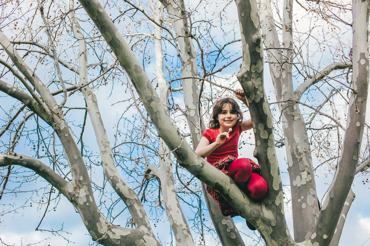 Little girl on a tree in Parkville