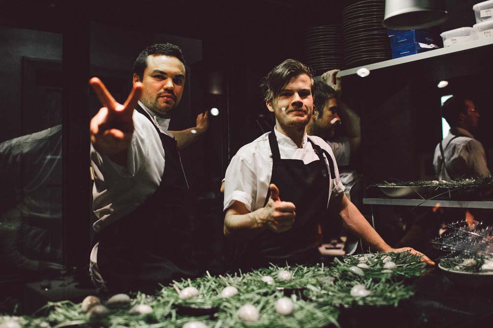 Chef giving thumbs up and V sign at Attica Melbourne