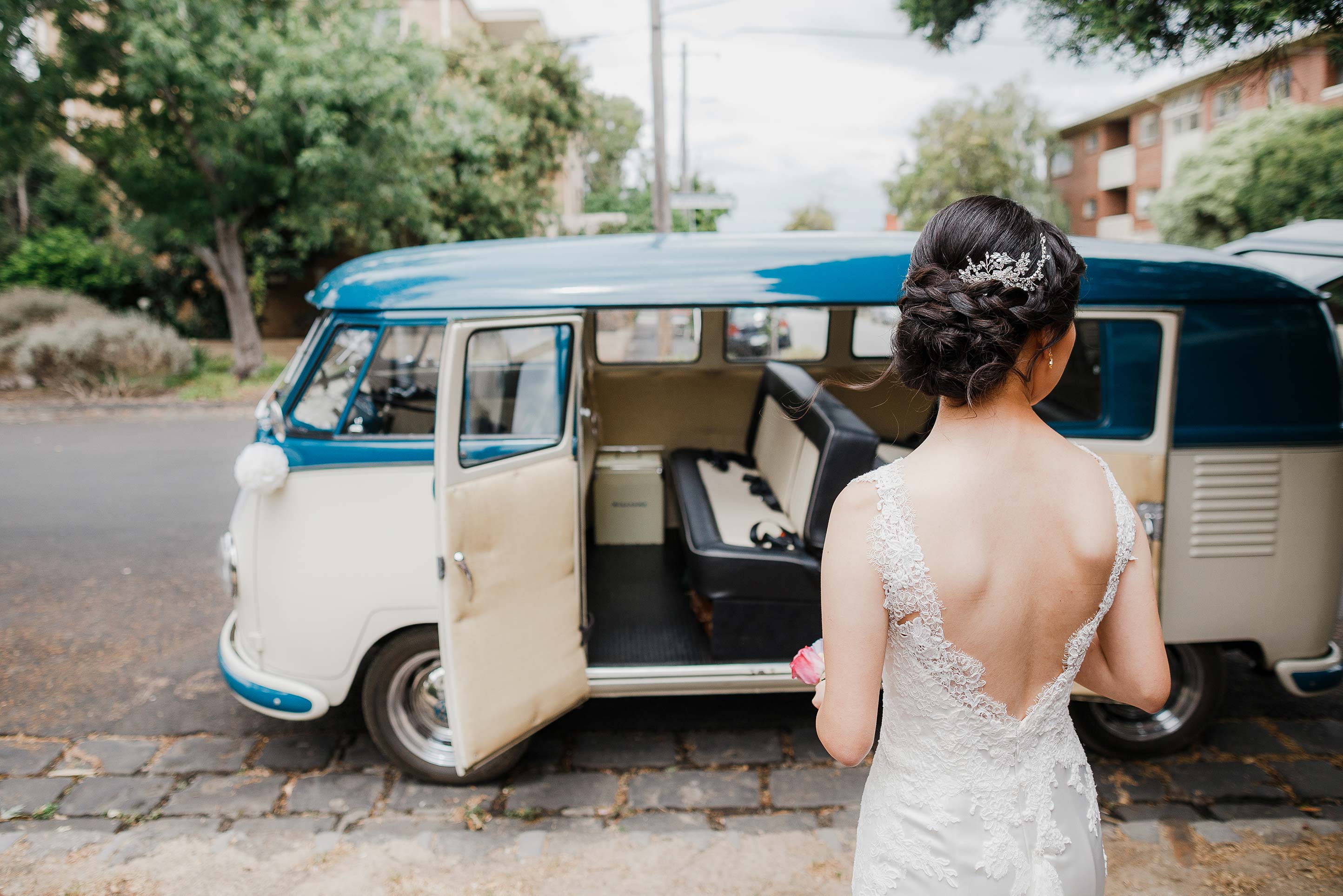 Melbourne-Richmond-Glasshaus-Wedding-getting-ready-bride-vw-wagon-bridal-car