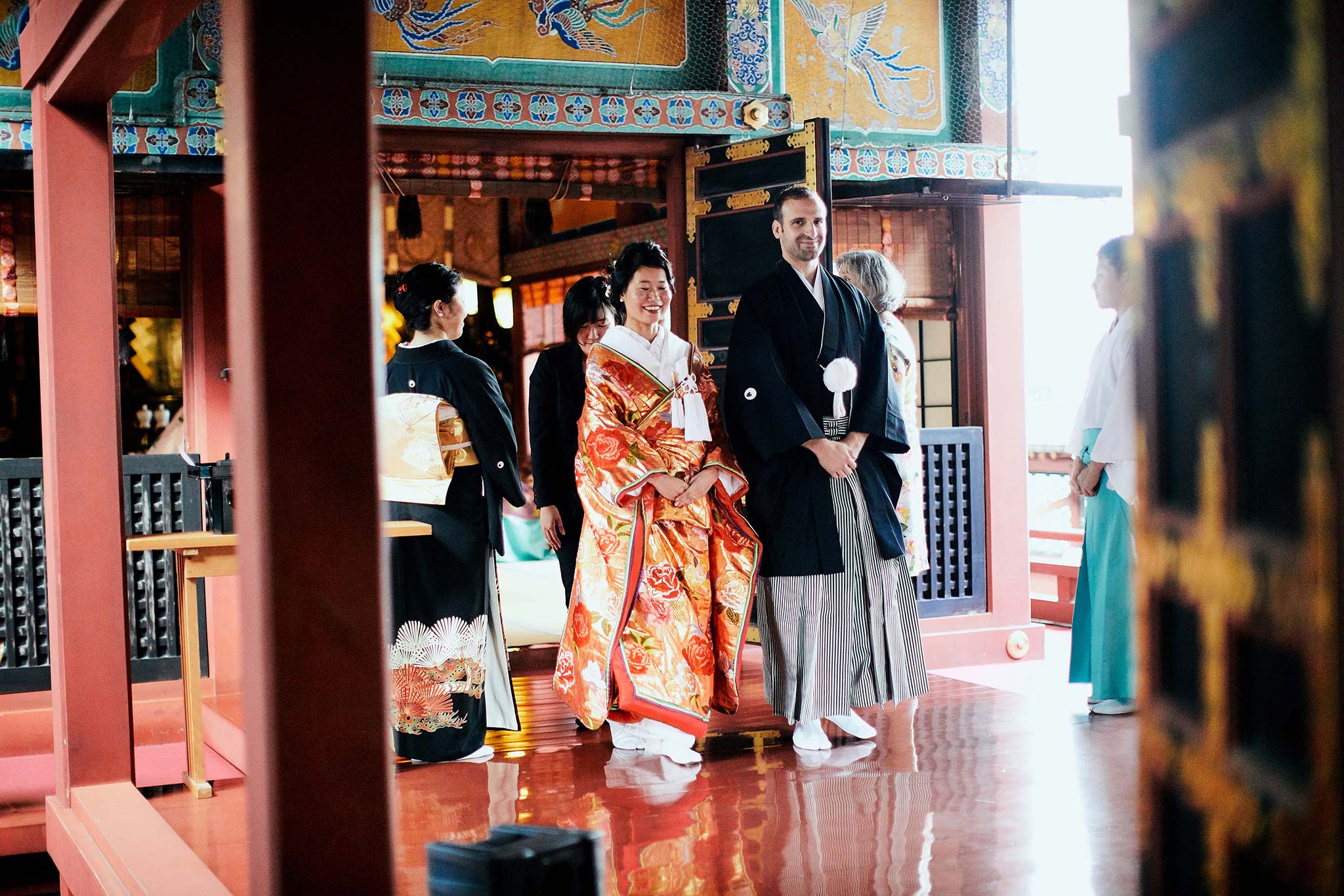 tokyo asakusa shrine traditional wedding bride groom in traditional ceremony