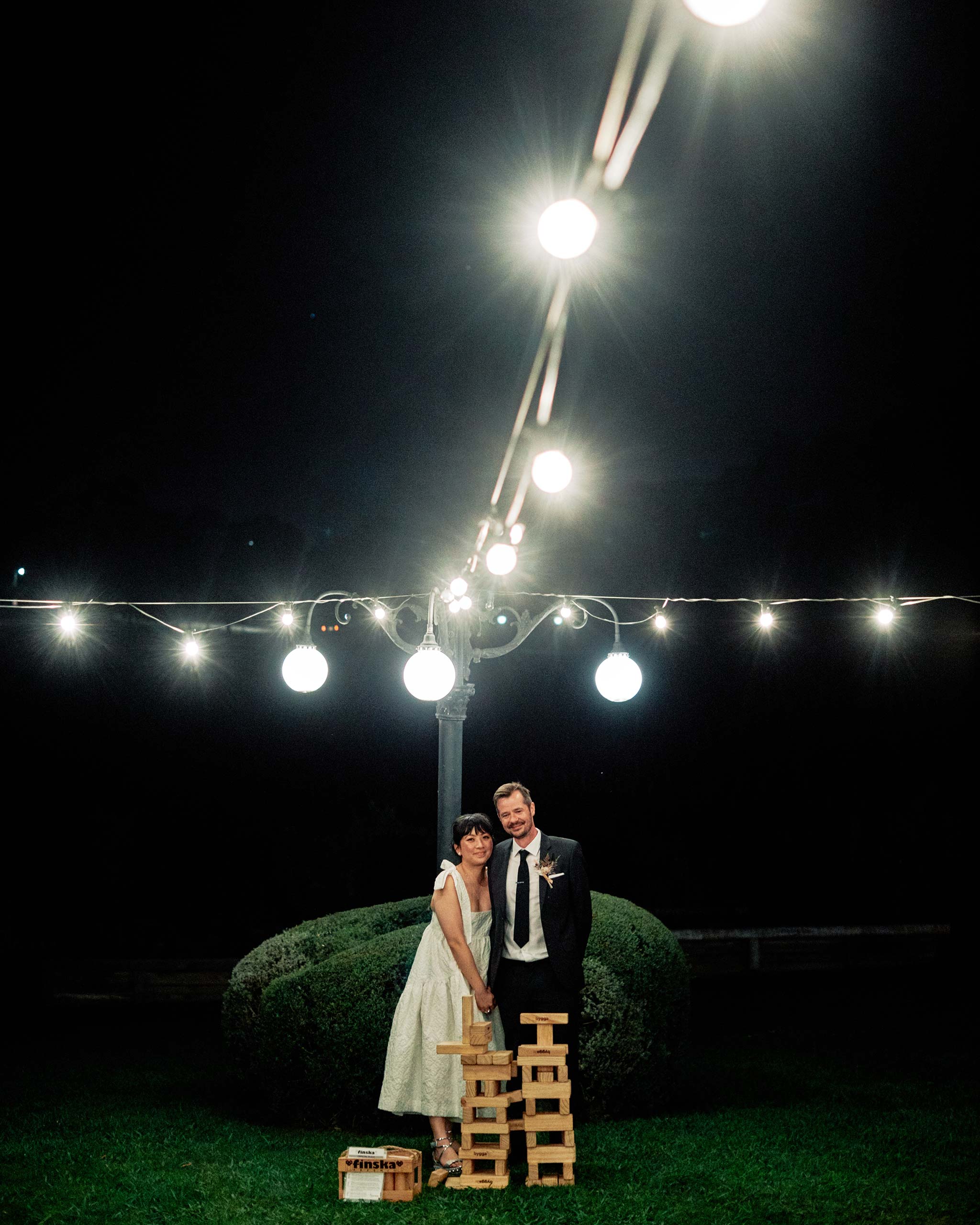 The Farm Yarra Valley Wedding bride groom fairy lights