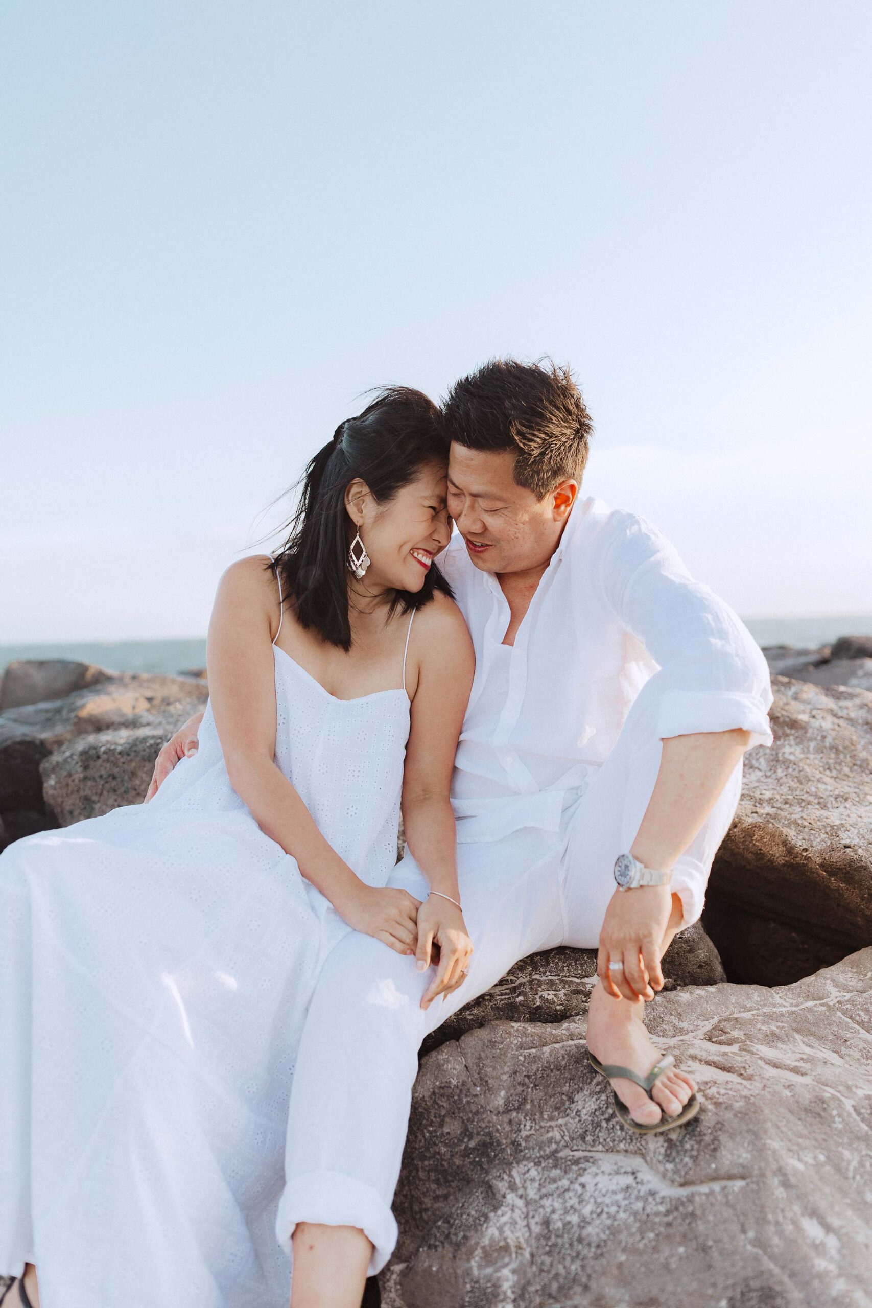 Melbourne Williamstown Pre Wedding Engagement moment with beach stones