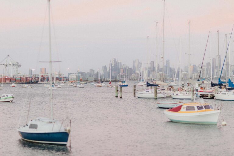 Melbourne Williamstown Pre Wedding Engagement view of city from jetty