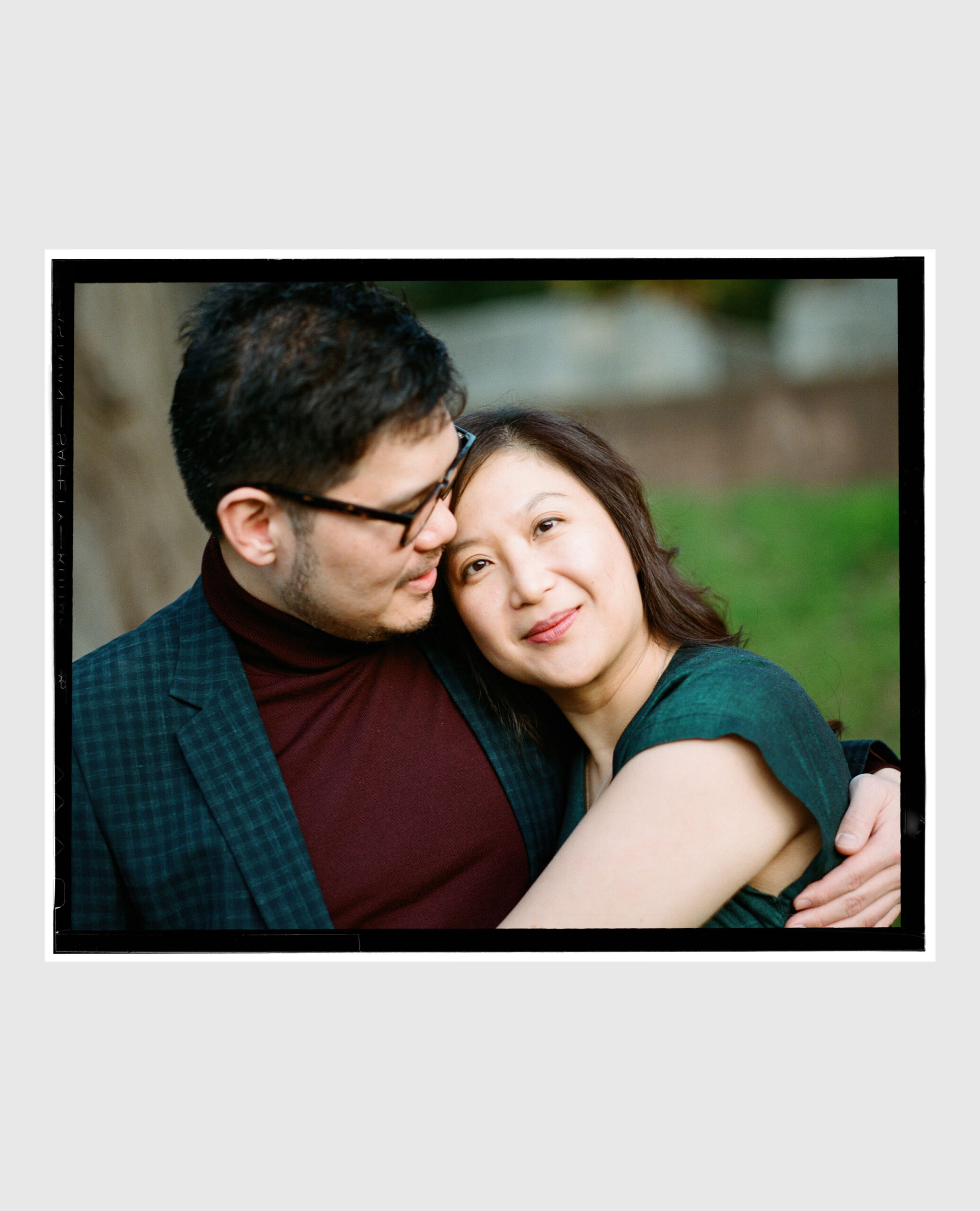couple embracing in a park pentax 67ii portra 400